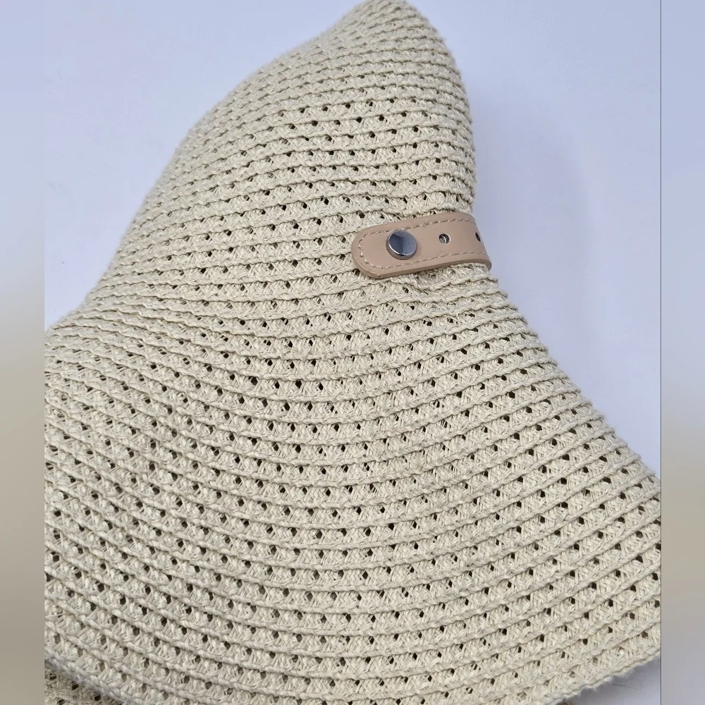LANDS' END NATURAL CREAM OVERSIZE ADJUSTABLE SUN HAT CAP WOMEN OS VACATION BEACH
